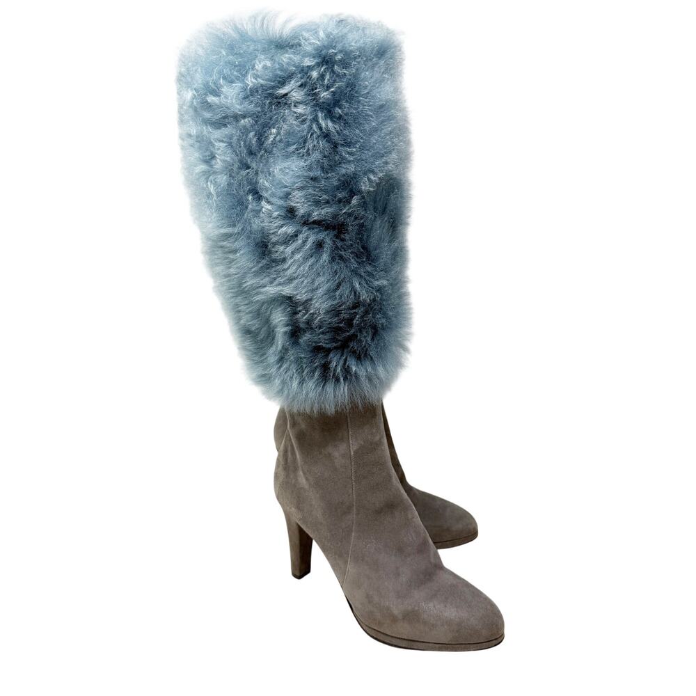 Bruno Magli Gray Suede & Fur Knee High Boots Women's Size EU 38/US 8 High Heel